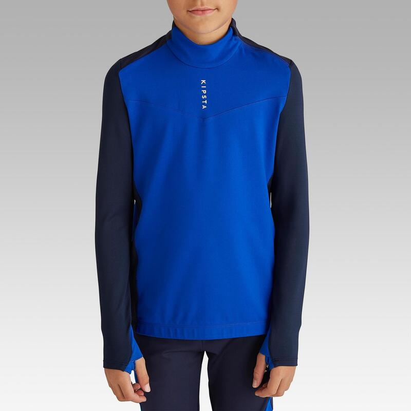 Voetbalsweater met 1/2 rits voor kinderen T900 blauw/marineblauw