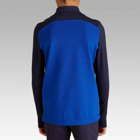 Sweatshirt  Fussball T900 1/2 Zip Kinder blau