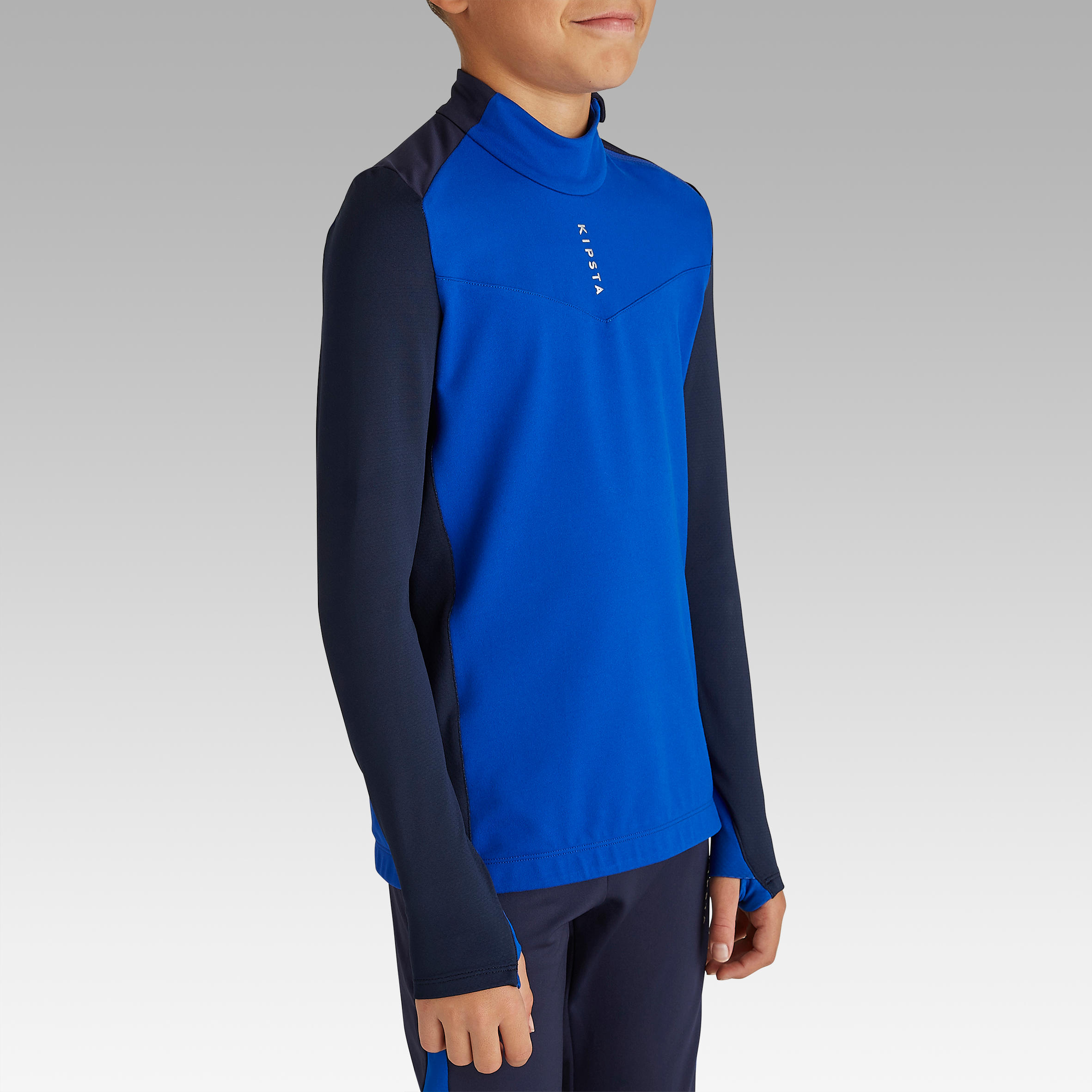 T900 Kids' Half-Zip Football Training Sweatshirt - Blue/Grey 3/12