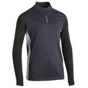 MAJICA DUGIH RUKAVA ZA NOGOMET T900 DJEČJA S PATENTOM CRNA/TAMNOSIVA