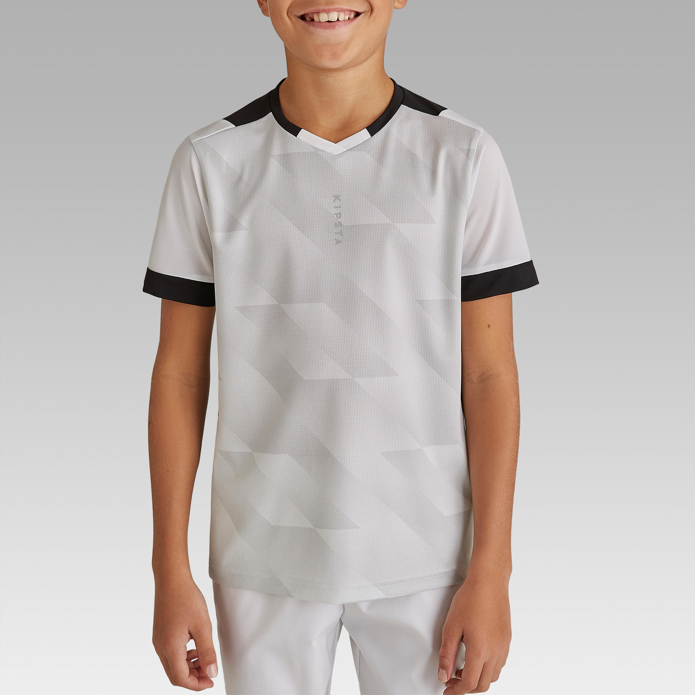 F500 Kids' Short-Sleeved Football Shirt - White/Black 2/10