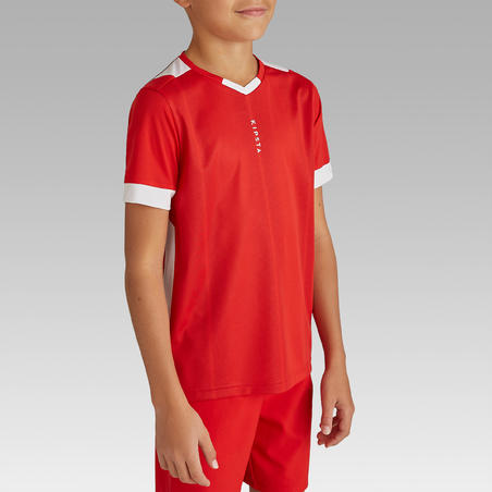 Maillot de football enfant manche courte F500 rouge et blanc
