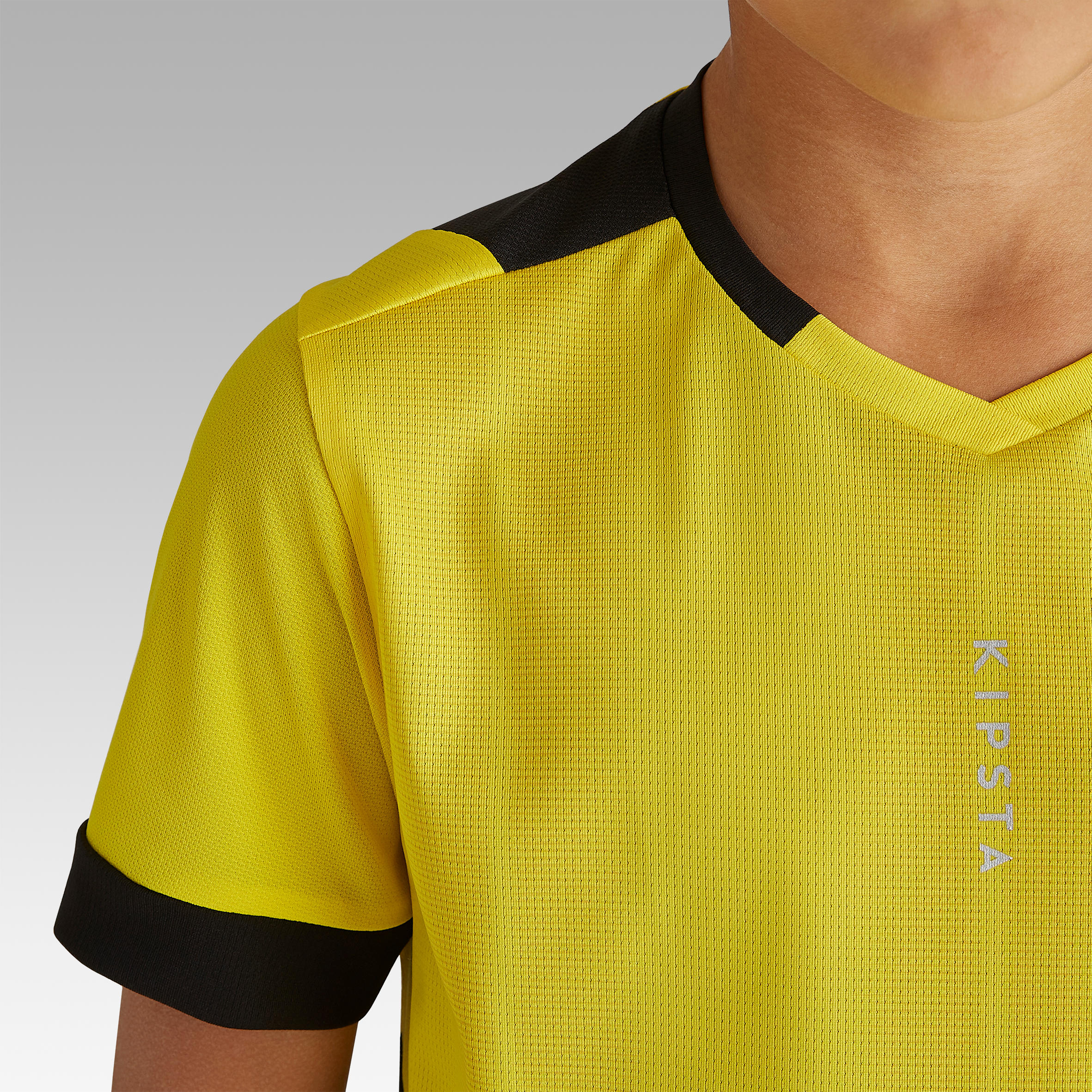 F500 Kids' Short-Sleeved Football Shirt - Yellow/Black 6/10