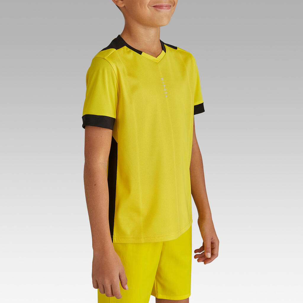 Kids' Short-Sleeved Football Shirt F500 - Plain Black