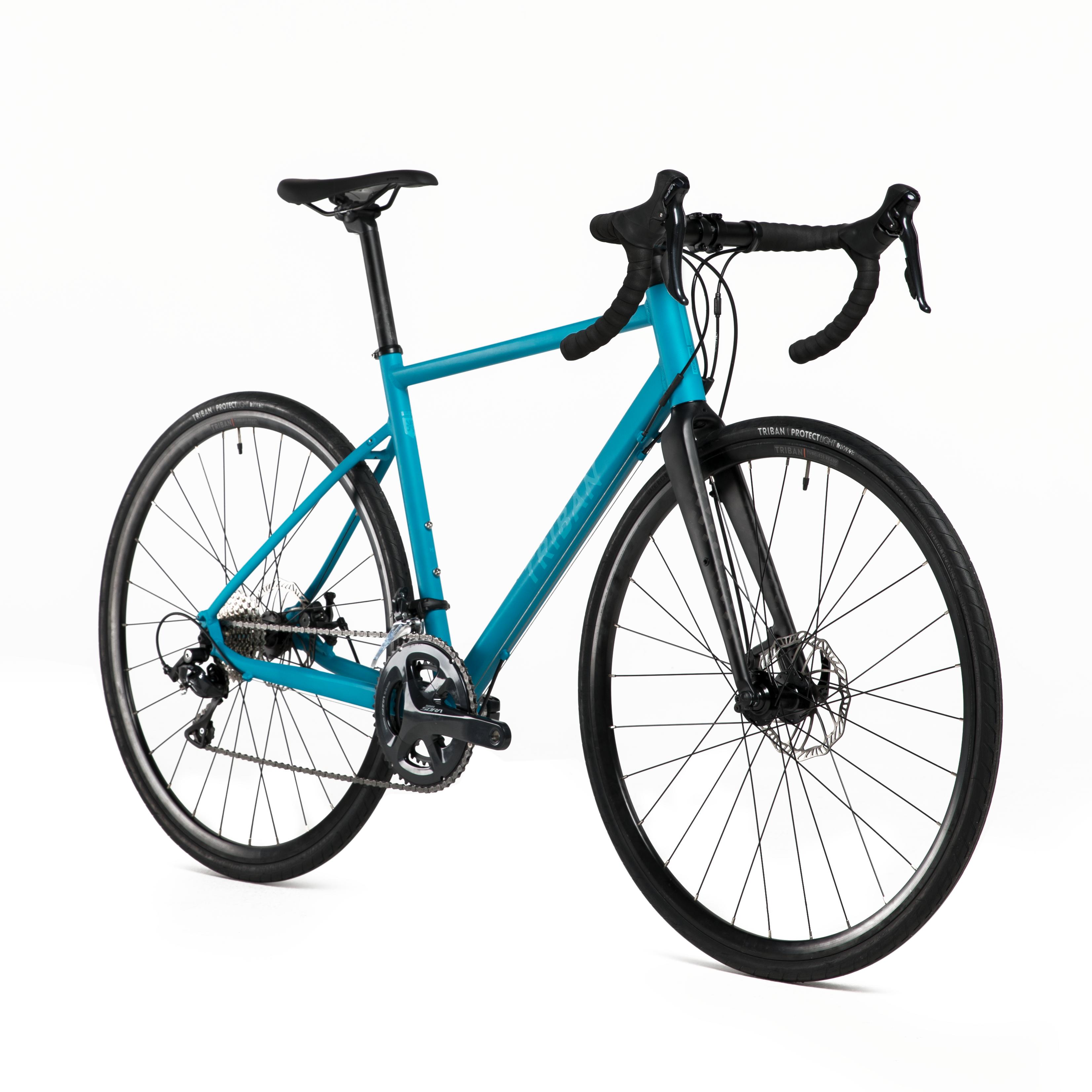 Road Bike Triban RC 500 Disc Brake 9sp Sora Turqoise Blue