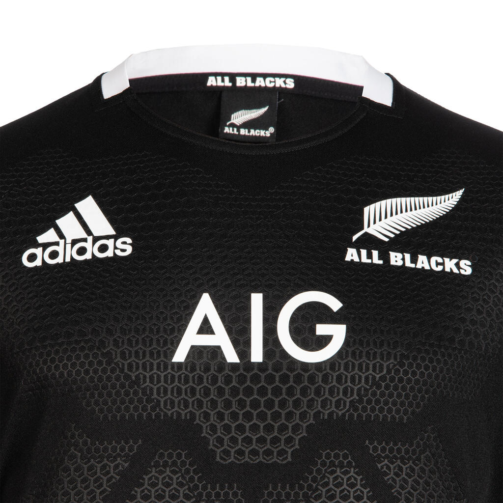 Suaugusiųjų trumparankoviai regbio marškinėliai „All Blacks Replica Home“, juodi