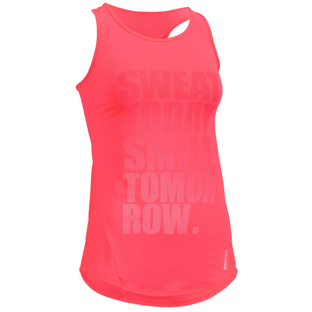 Majica bez rukava za kardio fitness 120 ženska ružičasta s otiskom