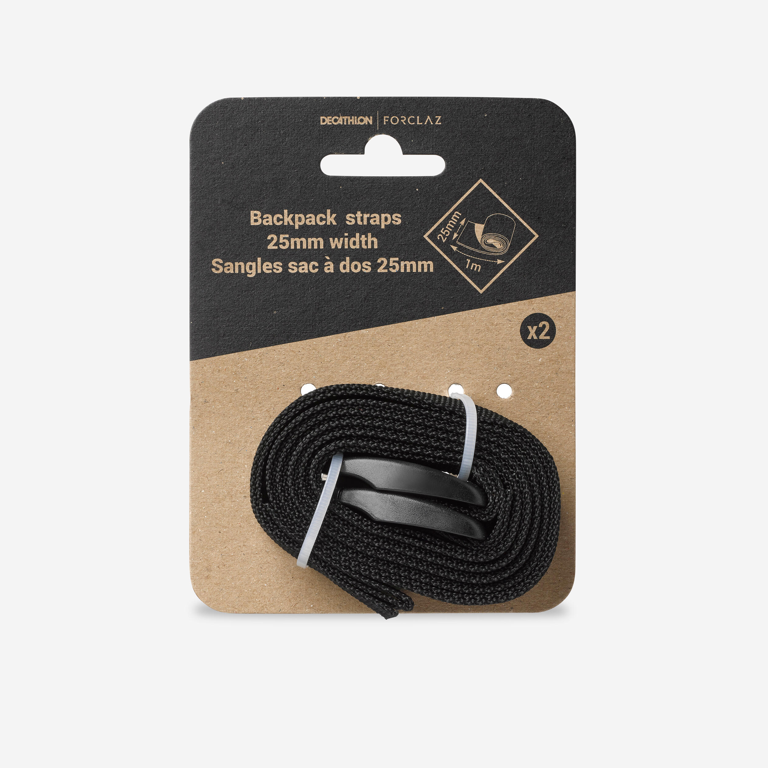 Correia de aperto para trekking - 25mm x 1m preto (conjunto de dois)