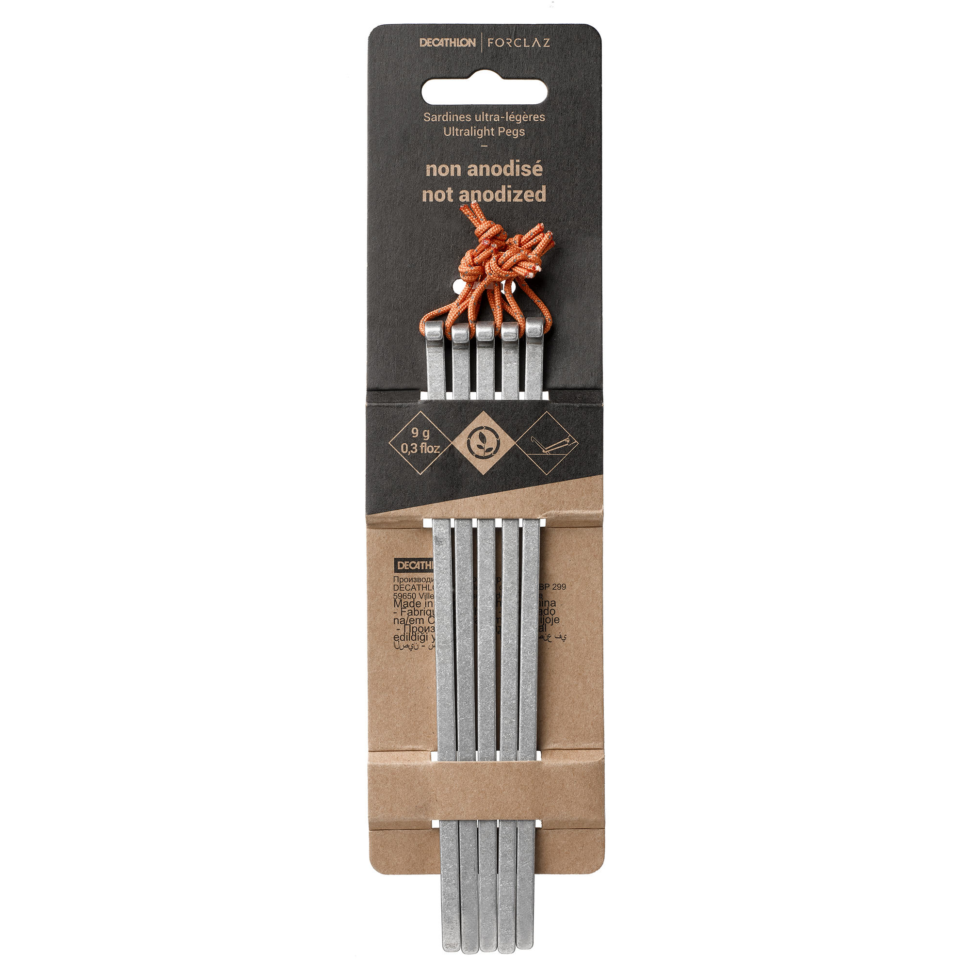 Nonanodised ultralight 10g tent pegs for trekking tents (x5) forclaz