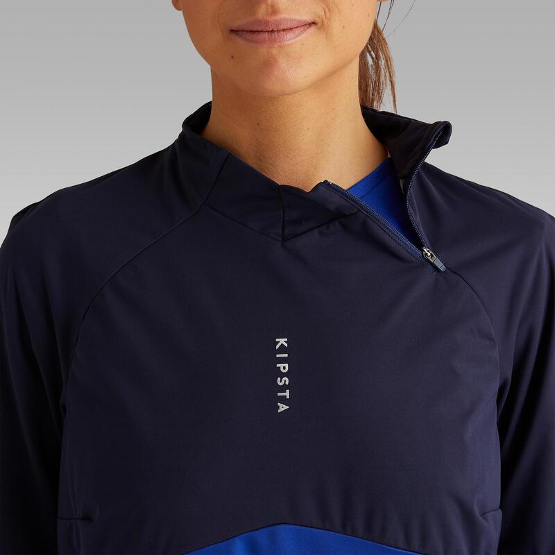 Sweat d'entrainement de football T500 femme bleu