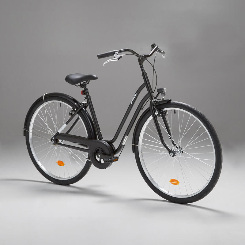 Bicicleta urbana cuadro bajo Elops 100 negro