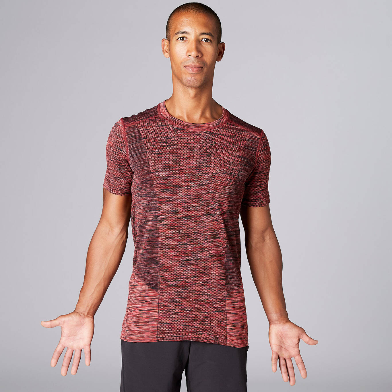Seamless Short-Sleeved Yoga T-Shirt - Mottled Burgundy
