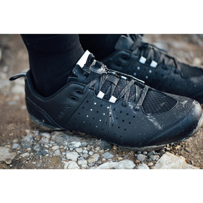 Zapatillas Ciclismo Gravel Carretera SPD GRVL 500 Negro Cordones