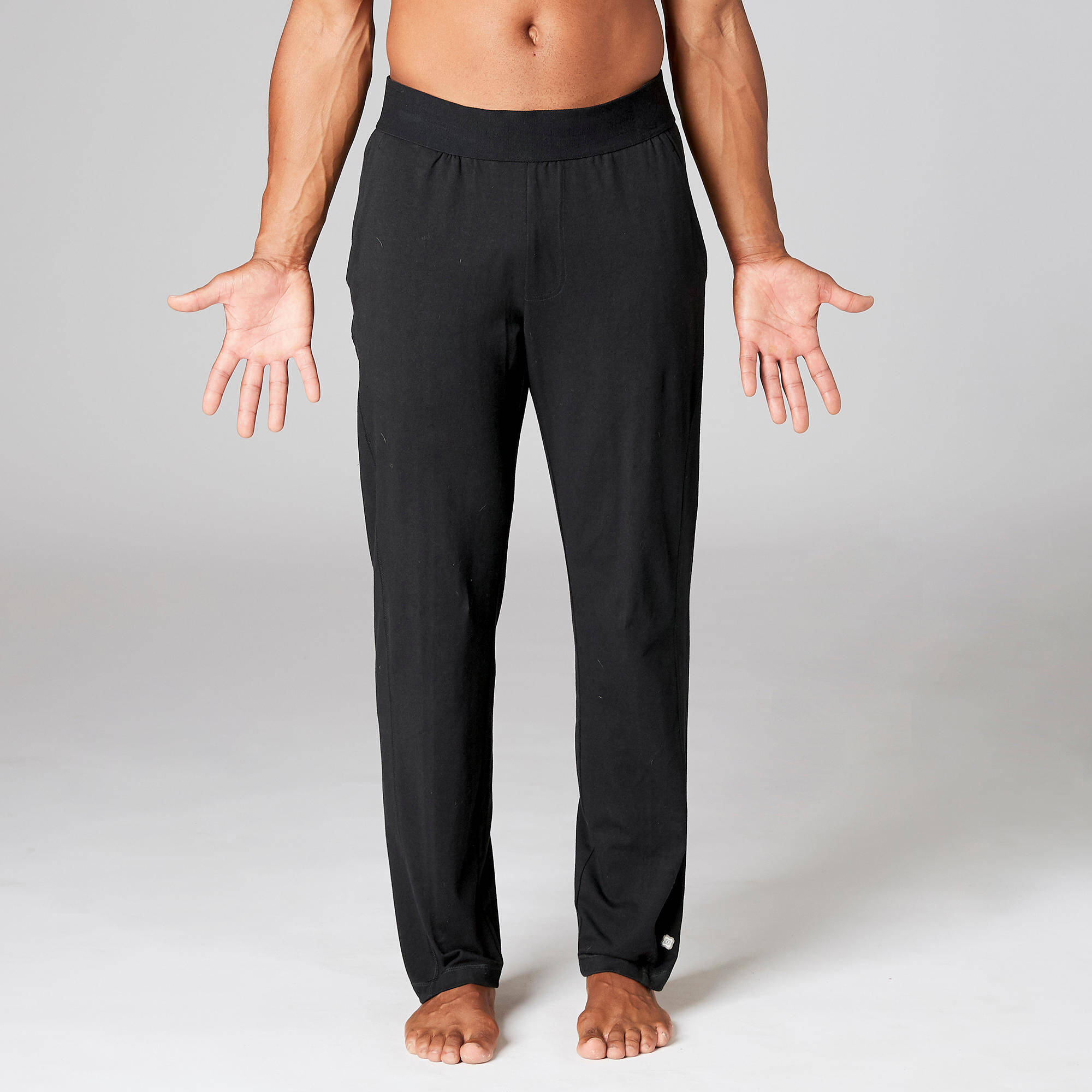Soft Cotton, Stretchy Flat Waistband, 2 Pocket,Straight Fit-Men Yoga Pants Black -  1