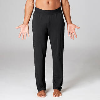 Soft Cotton, Stretchy Flat Waistband, 2 Pocket,Straight Fit-Men Yoga Pants Black