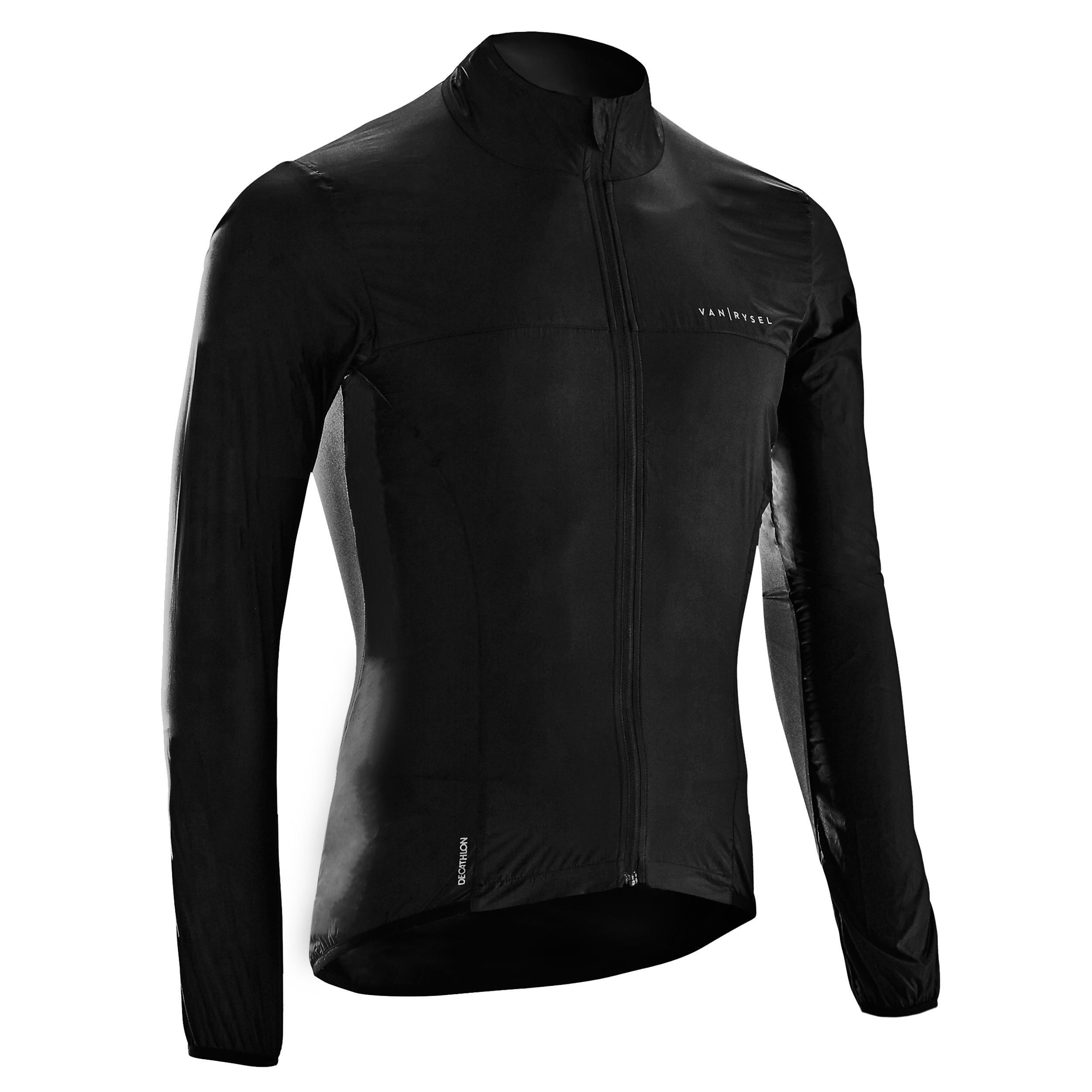 VAN RYSEL Men's Long-Sleeved Ultra-Light Road Cycling Windbreaker Racer - Black