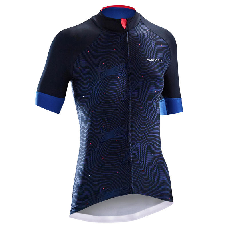 900 Women's Short-Sleeved Cycling Jersey - Blue/Wave Design
