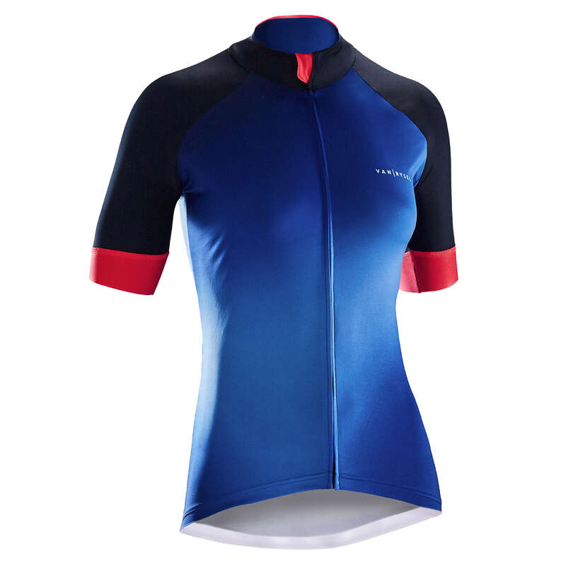 WOMEN WARM WEATHER ROAD APPAREL - RR 900 Women's Short Sleeve Cycling Jersey - Blue Gradient B'TWIN