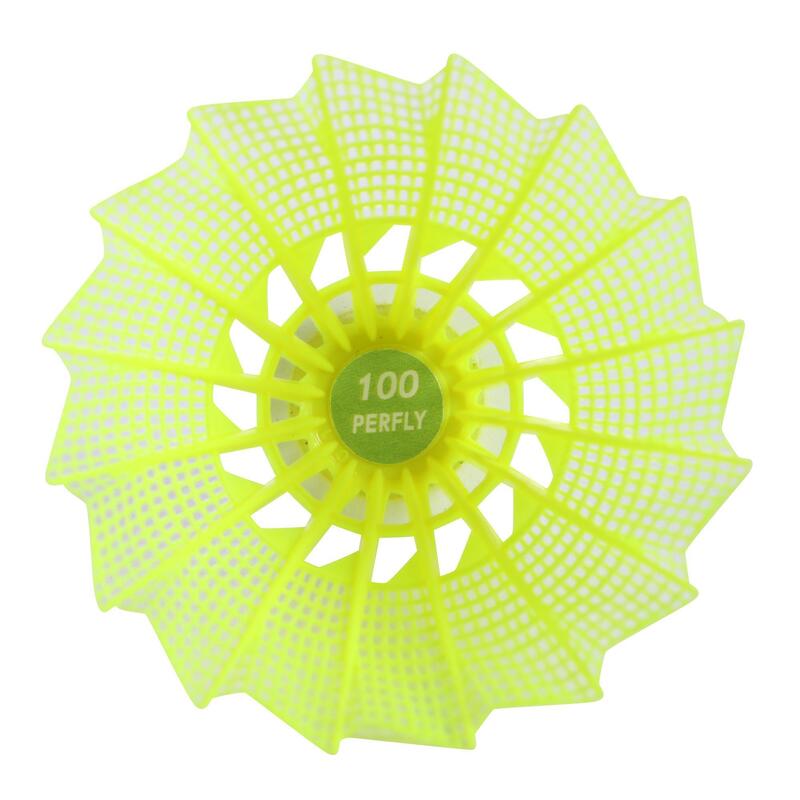 Badminton shuttles in plastic PSC 100 medium 6 stuks geel