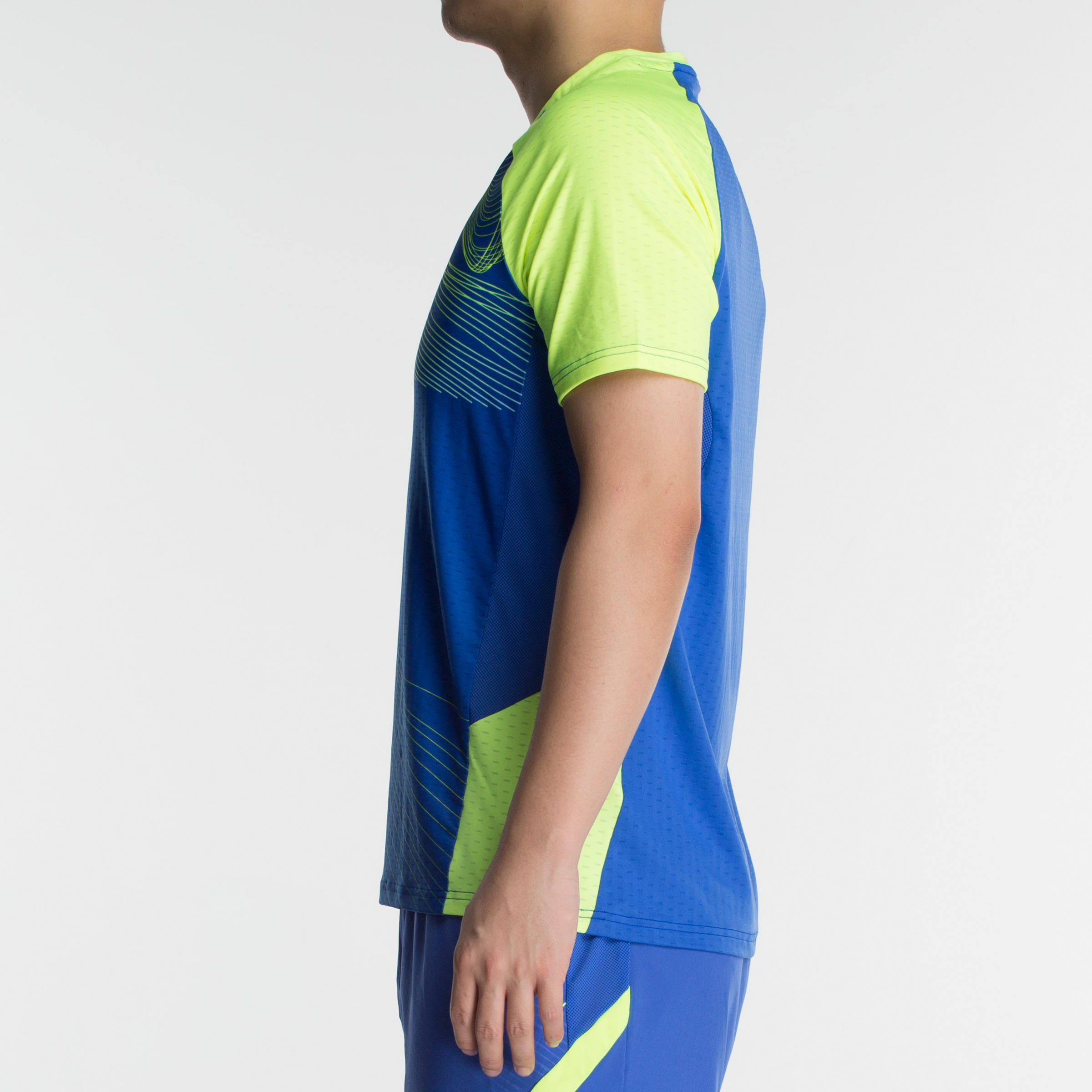 Samarreta de bàdminton màniga curta perfly 560 home blau i groc 5/32