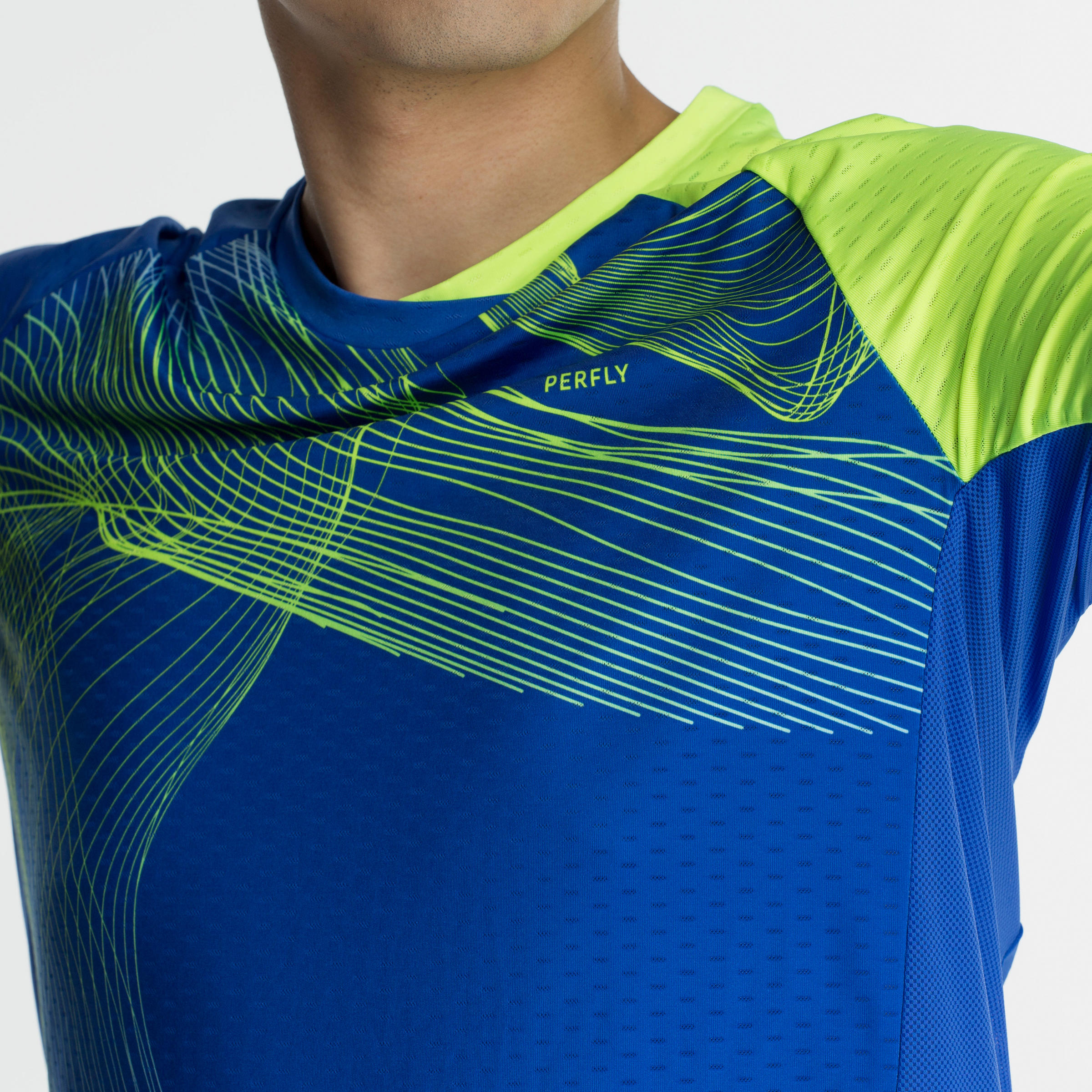 Samarreta de bàdminton màniga curta perfly 560 home blau i groc 6/32