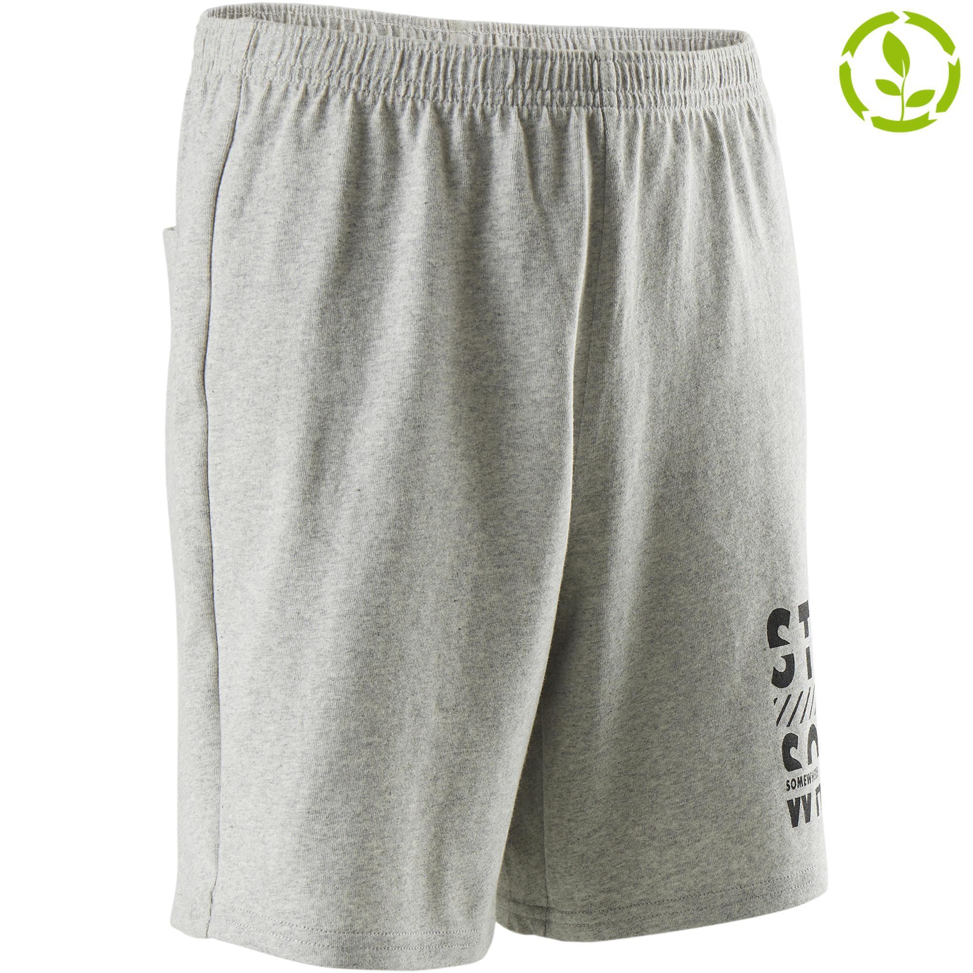 100 Boys Recycled Gym Shorts Mottled Light Grey Print Domyos