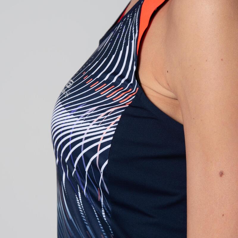 DEBARDEUR D'ATHLETISME FEMME BLEU ET ORANGE