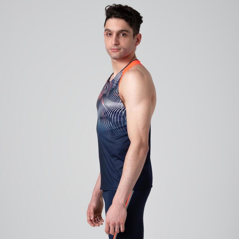 CAMISETA DE ATLETISMO HOMBRE AZUL Y NARANJA