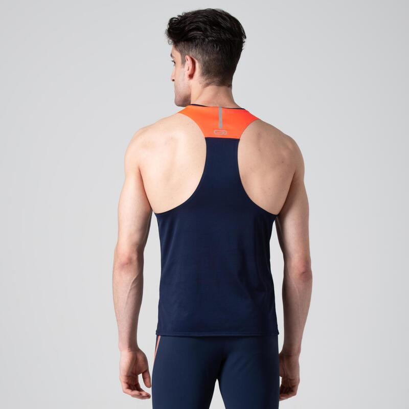 CAMISETA DE ATLETISMO HOMBRE AZUL Y NARANJA