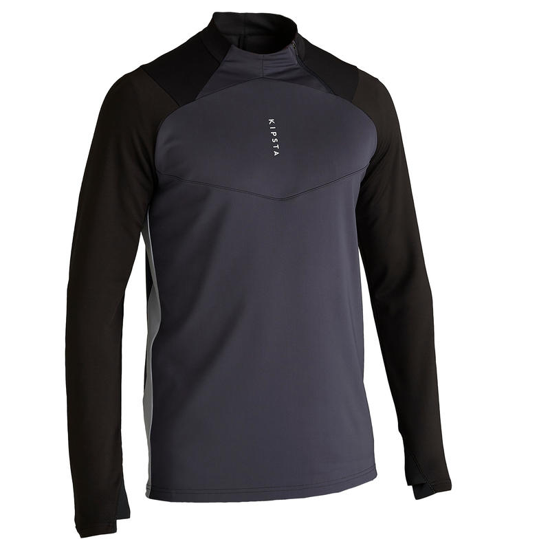 Chandail de soccer 1/2 glissière adulte T500 noir carbone Chandail de soccer 1/2 glissière adulte T500 noir carbone