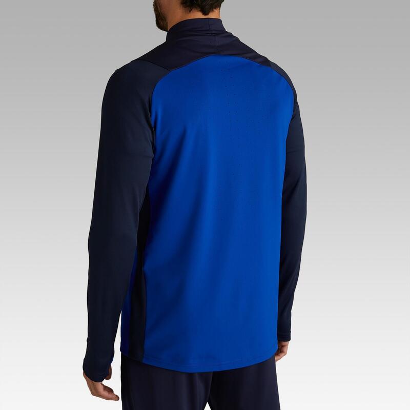 Trainingsshirt voor voetbal volwassenen T500 halve rits blauw