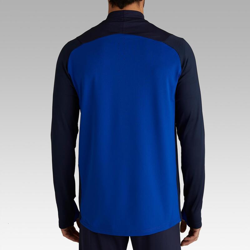 Trainingsshirt voor voetbal volwassenen T500 halve rits blauw