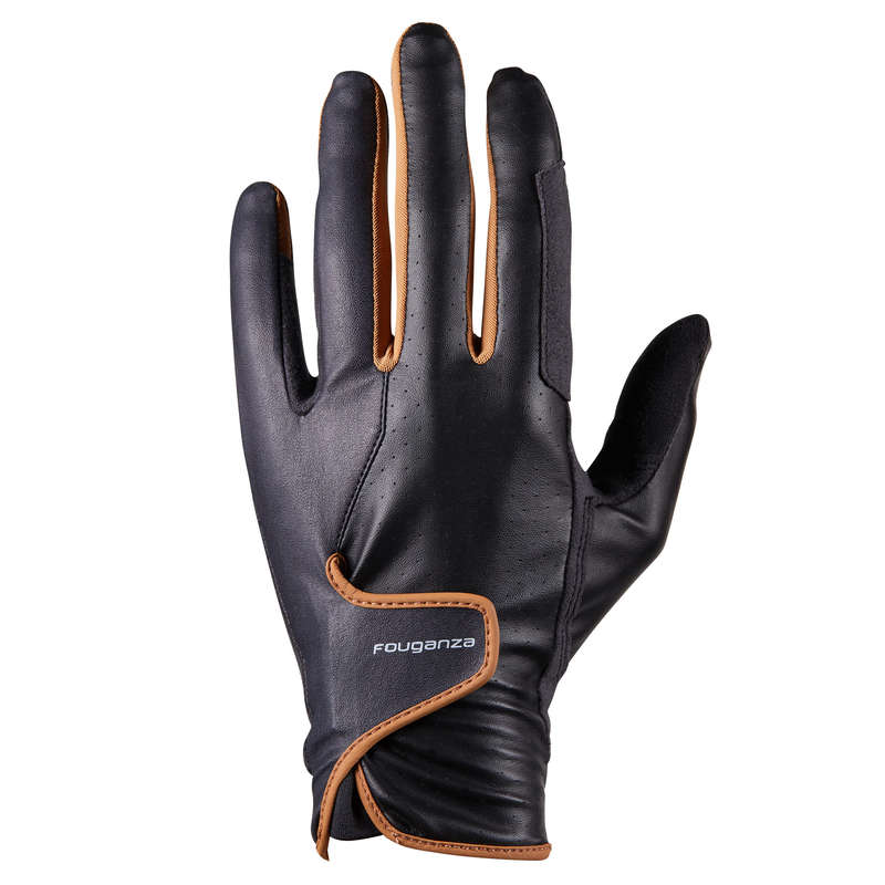 HORSE RIDING GLOVES MEN Nordic Walking - 500 Gloves - Black/Camel FOUGANZA - Nordic Walking Clothing