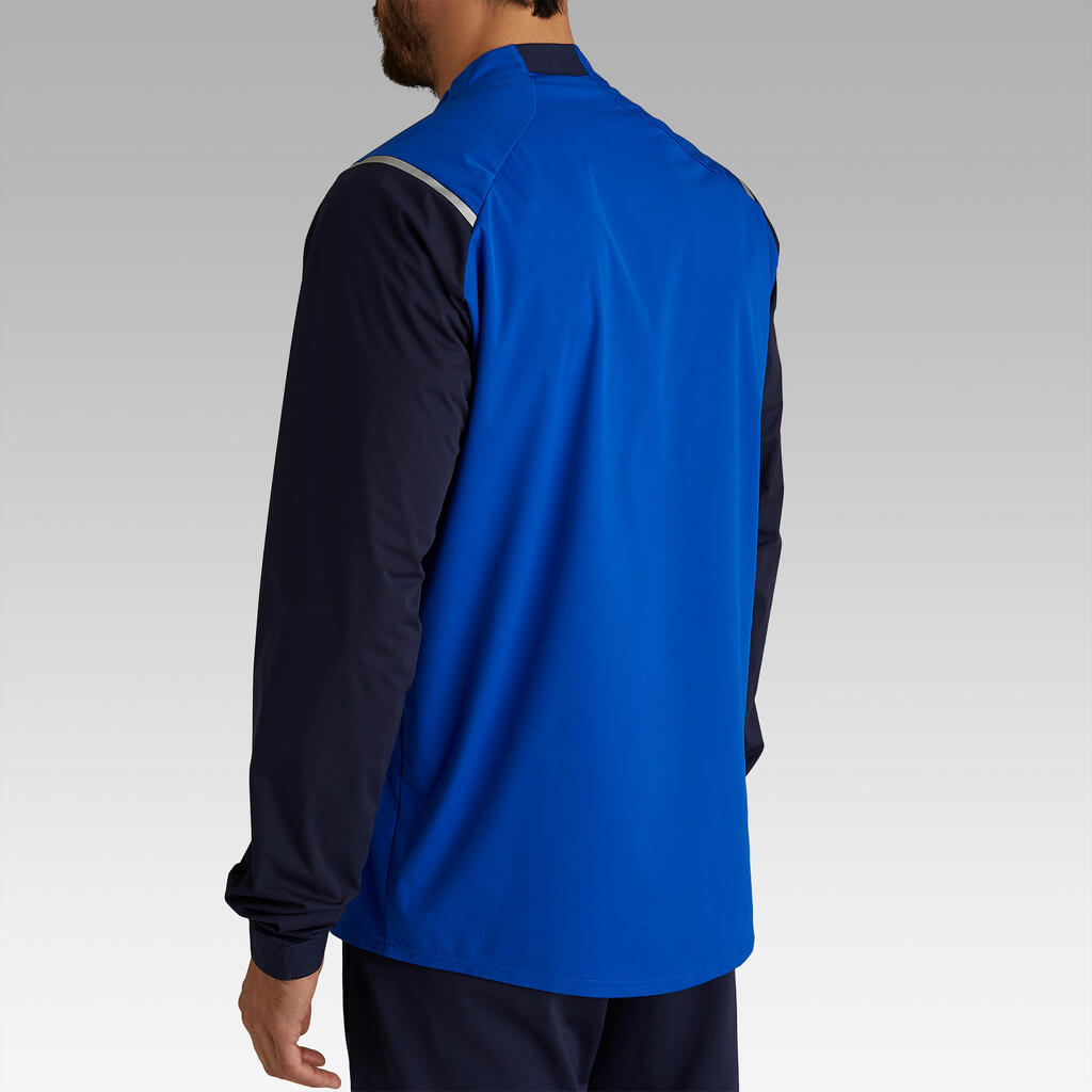 Futbalová bunda T500 vetruvzdorná nepremokavá modrá