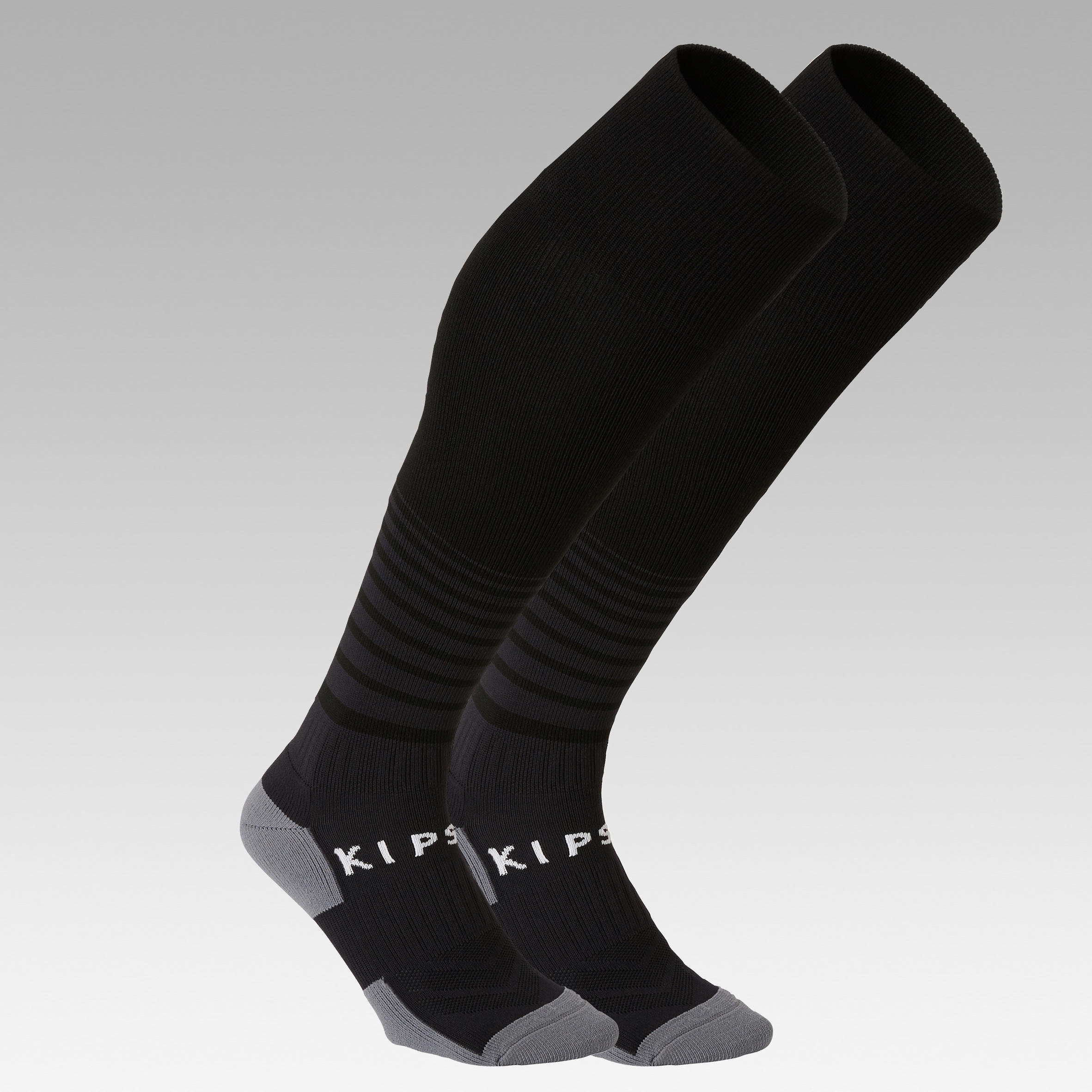 Chaussettes de football rayée F500 noire - Enfants - KIPSTA