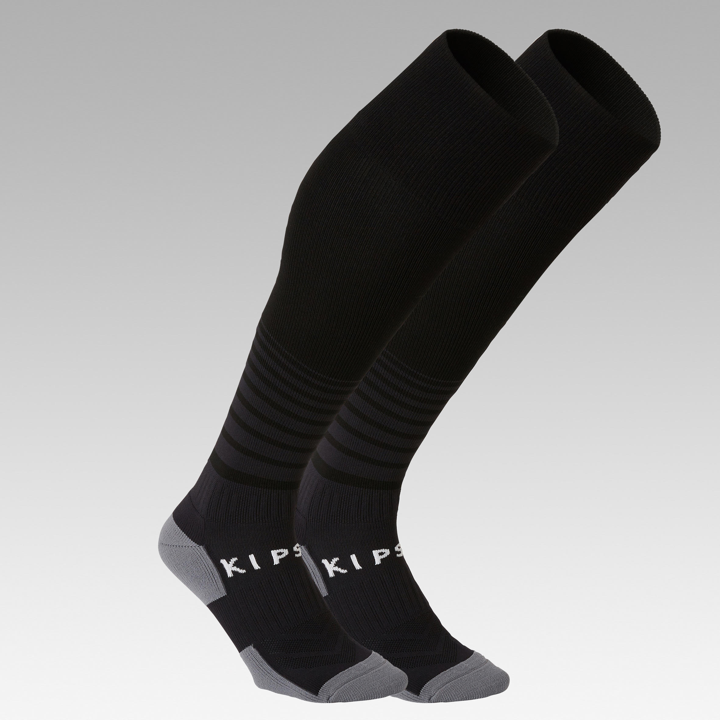 F500 Soccer Socks Black with Stripes - Kids' - KIPSTA