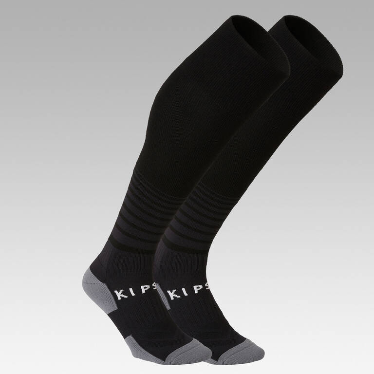 Kids' Football Socks Viralto Club - Black with Stripes