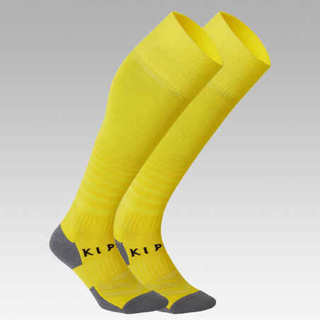 Kids' breathable football socks, yellow