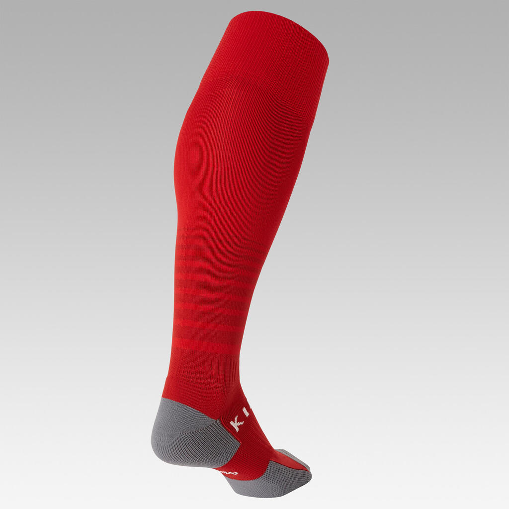 Kids' Football Socks Viralto Club - Red with Stripes