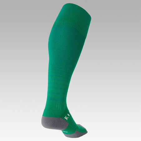 Kids' Football Socks F500 - Green with Stripes