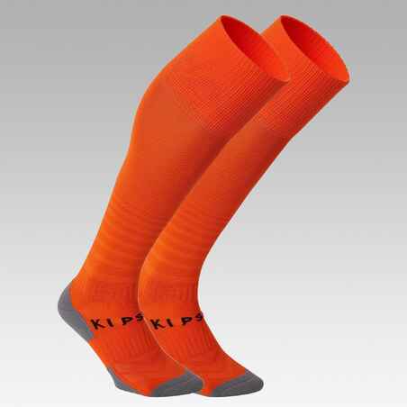 Kids' Football Socks F500 - Orange with Stripes