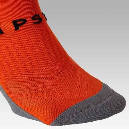 Kids' Football Socks F500 - Orange with Stripes