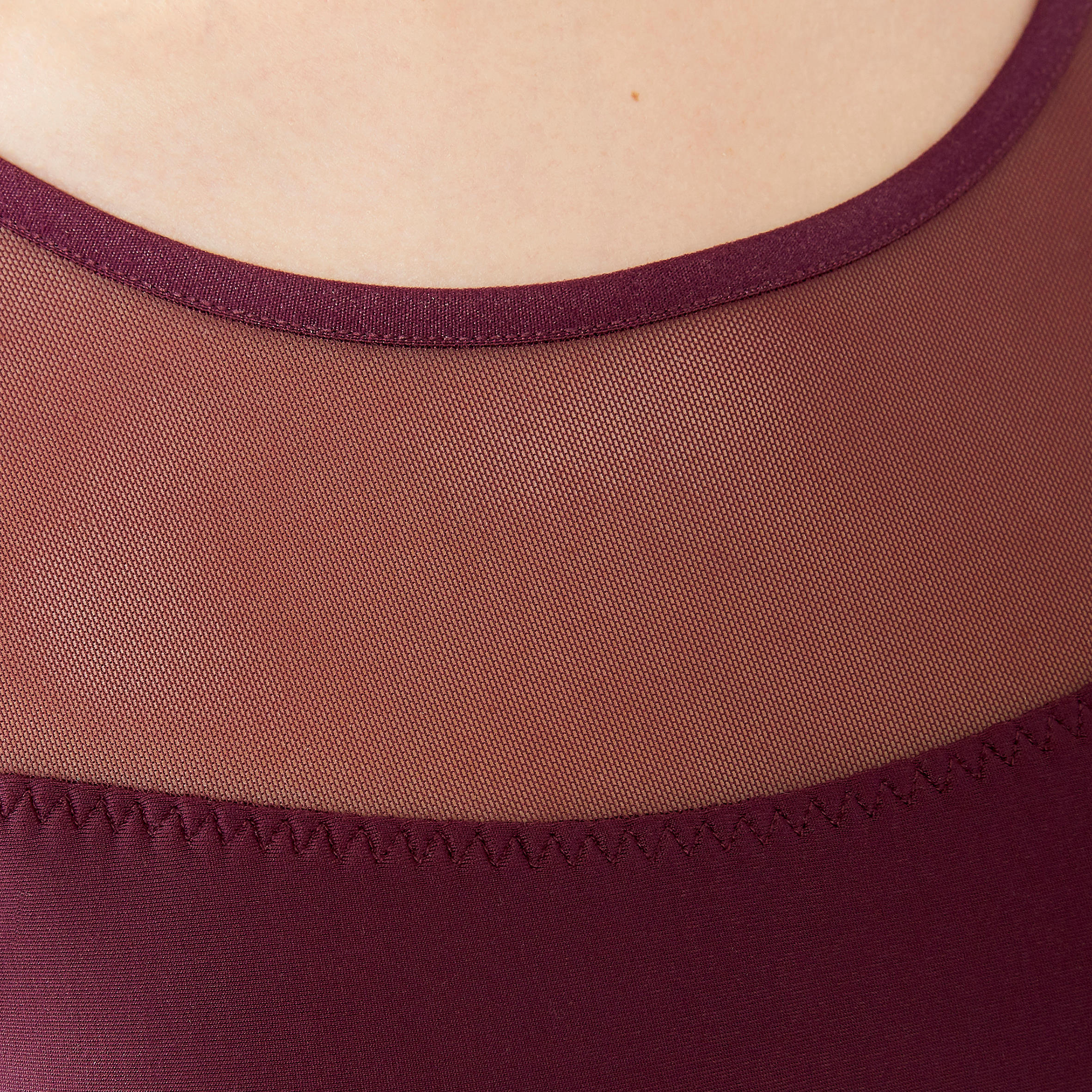 Bi-Material Short-Sleeved Ballet Leotard - Plum 10/13