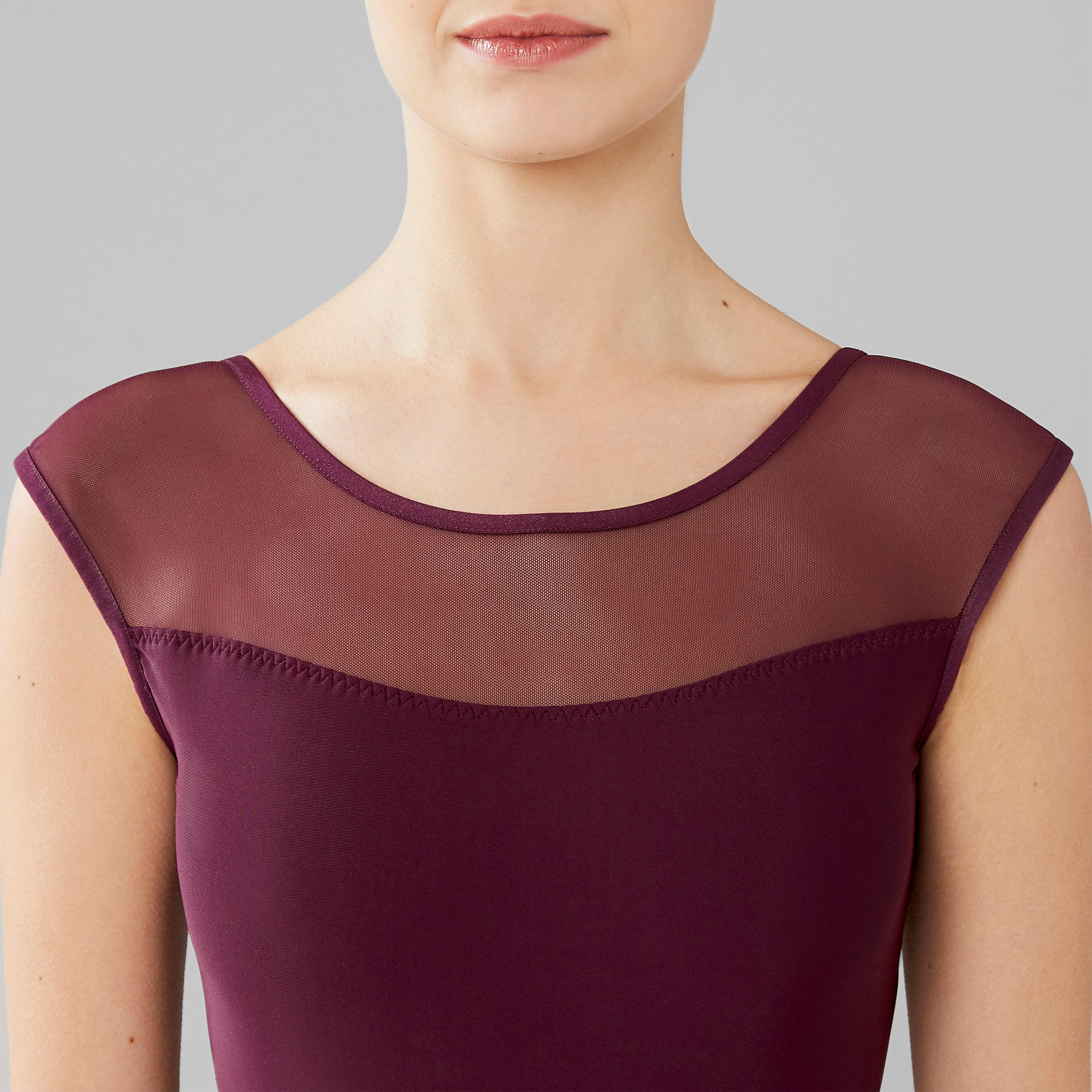 Bi-Material Short-Sleeved Ballet Leotard - Plum 8/13