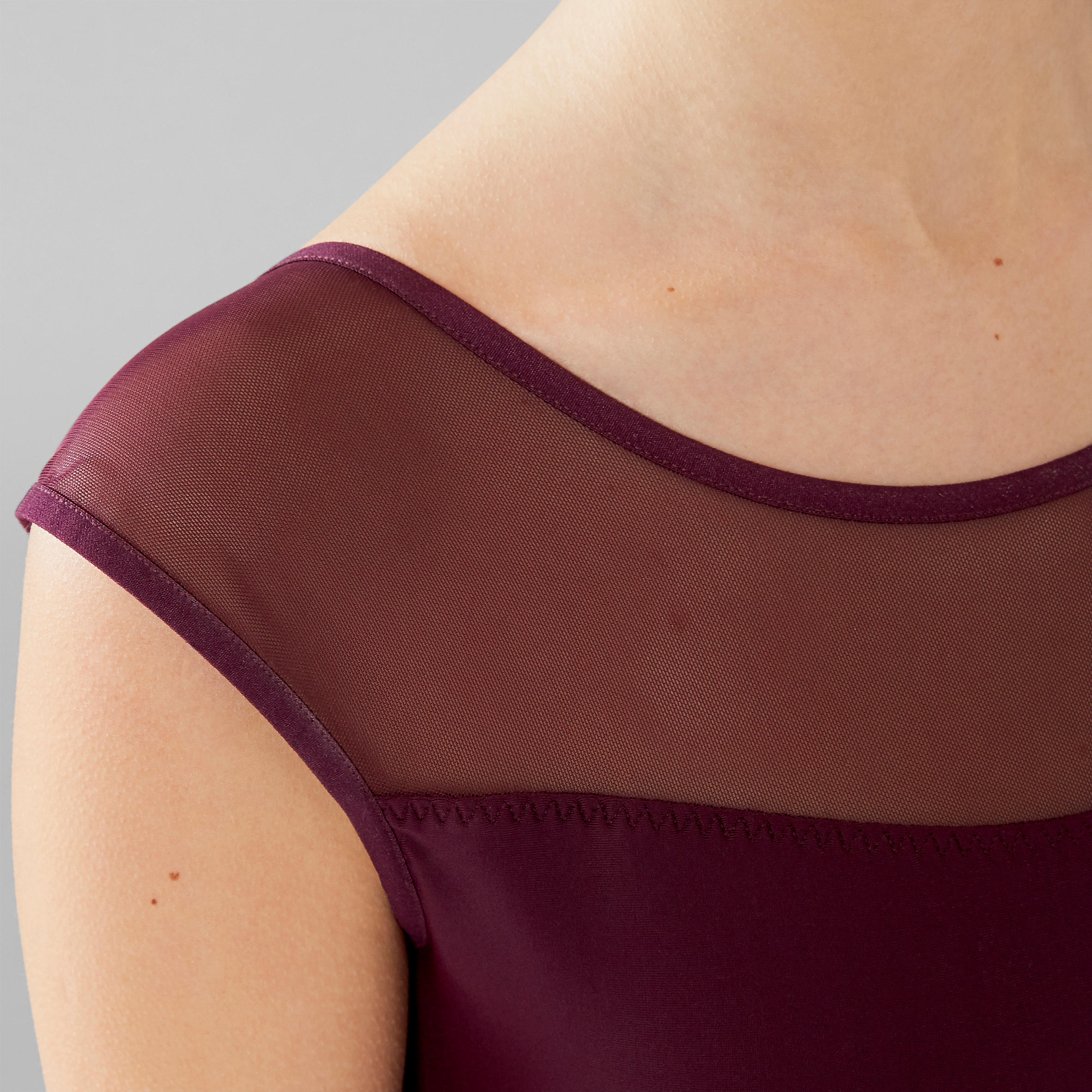 Bi-Material Short-Sleeved Ballet Leotard - Plum 9/13