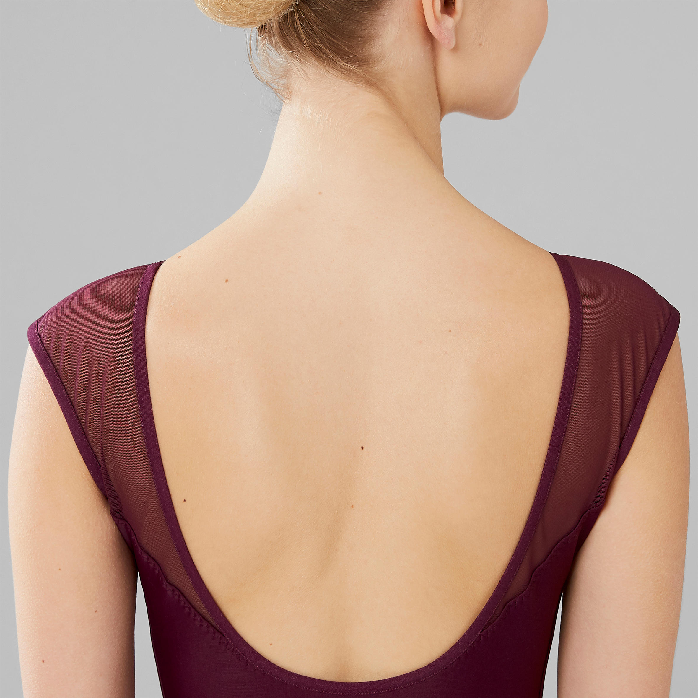Bi-Material Short-Sleeved Ballet Leotard - Plum 12/13