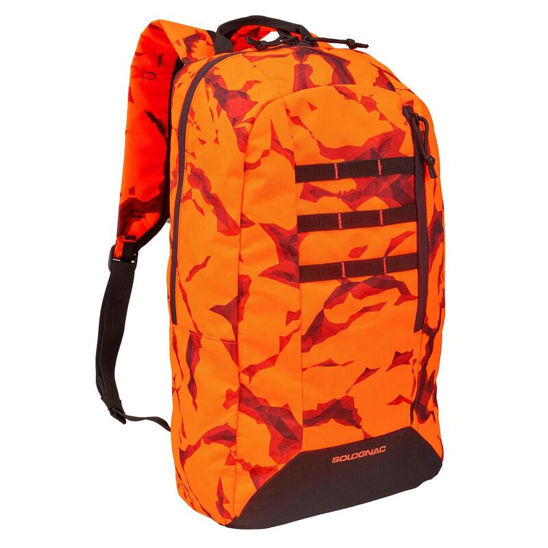 Mochila Caza Solognac 20 Litros 2.0 Camuflaje Naranja Fluo
