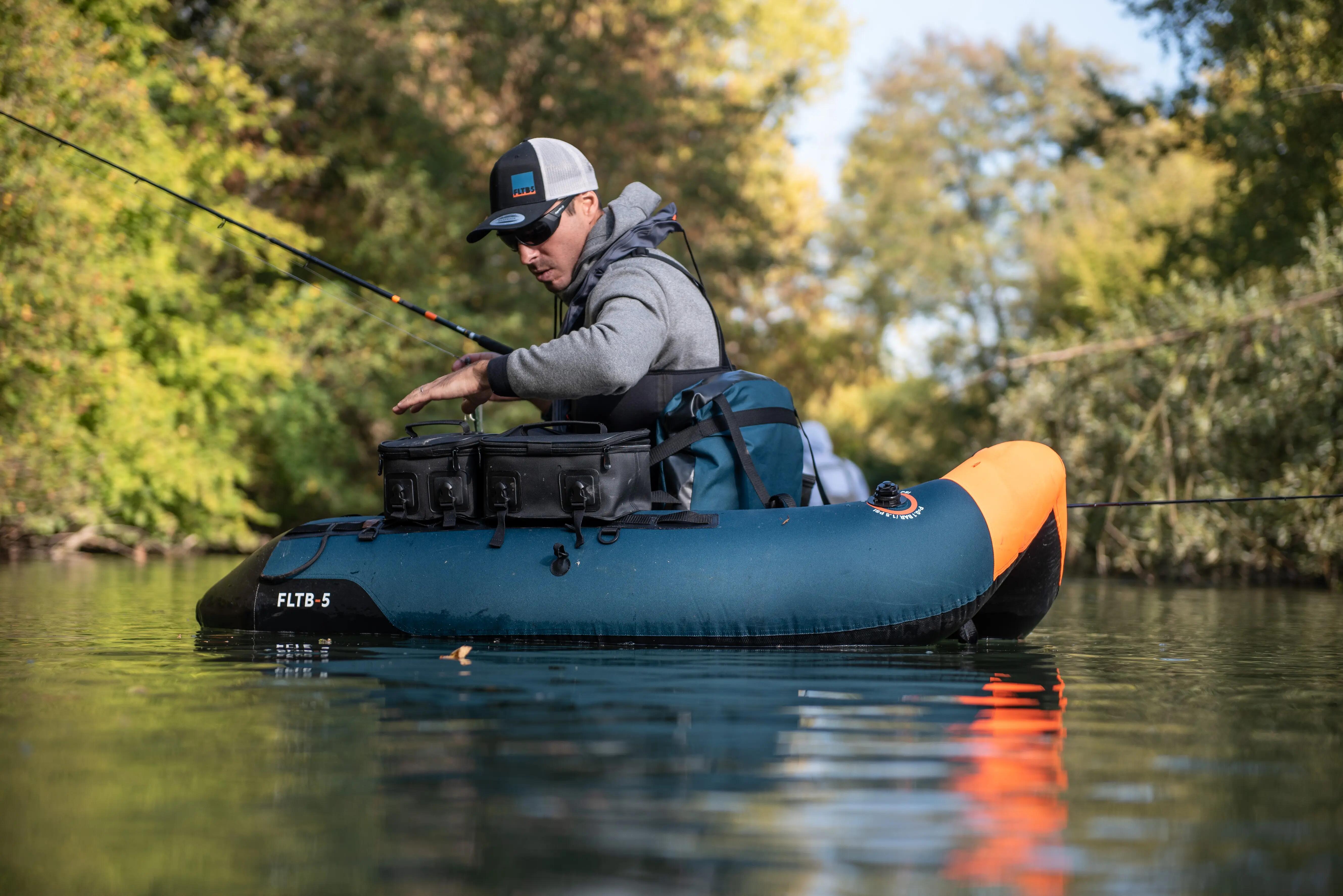 Fishing bag secured on an inflatable fishing float tube
