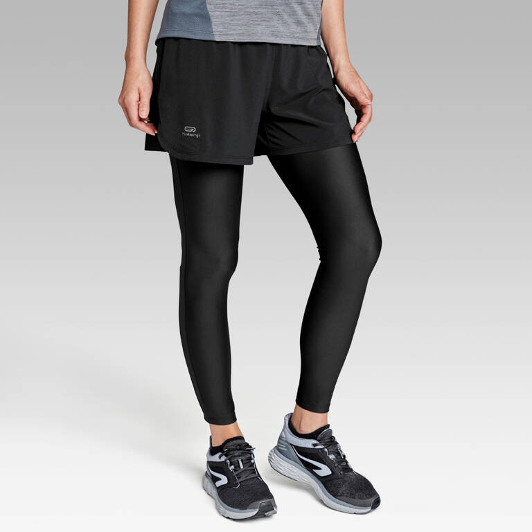 Women's Running Shorts with Built-In Tights Dry+ - black - Decathlon