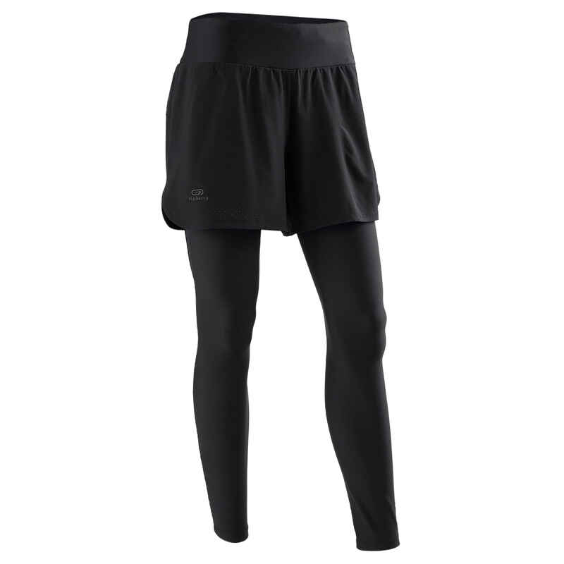 Women's Running Shorts with Built-In Tights Dry+ - black - Decathlon